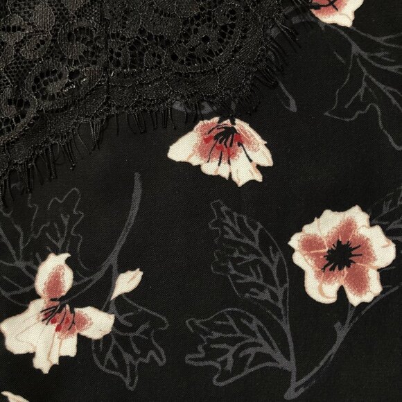 RW&CO Black cherry blossom print top w/ floral lace neckline ~ XS SMALL shirt - Picture 4 of 16
